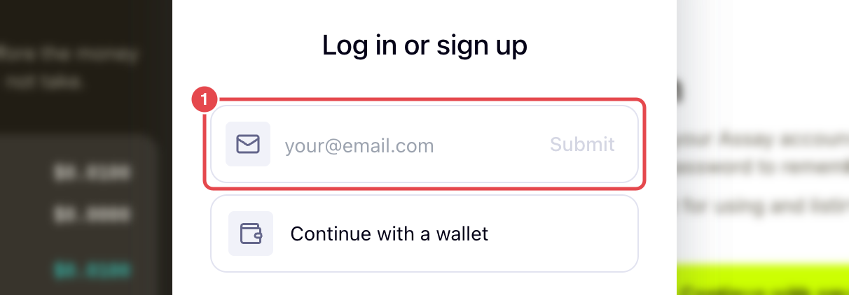 Sign-in window showing the email field and wallet option