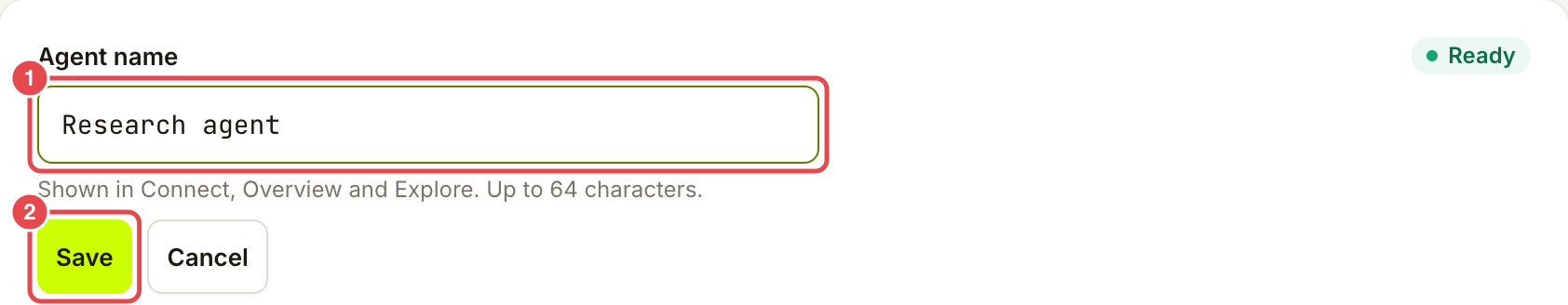 Agent rename form with its name field and Save marked