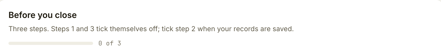 Before you close checklist header and completion count