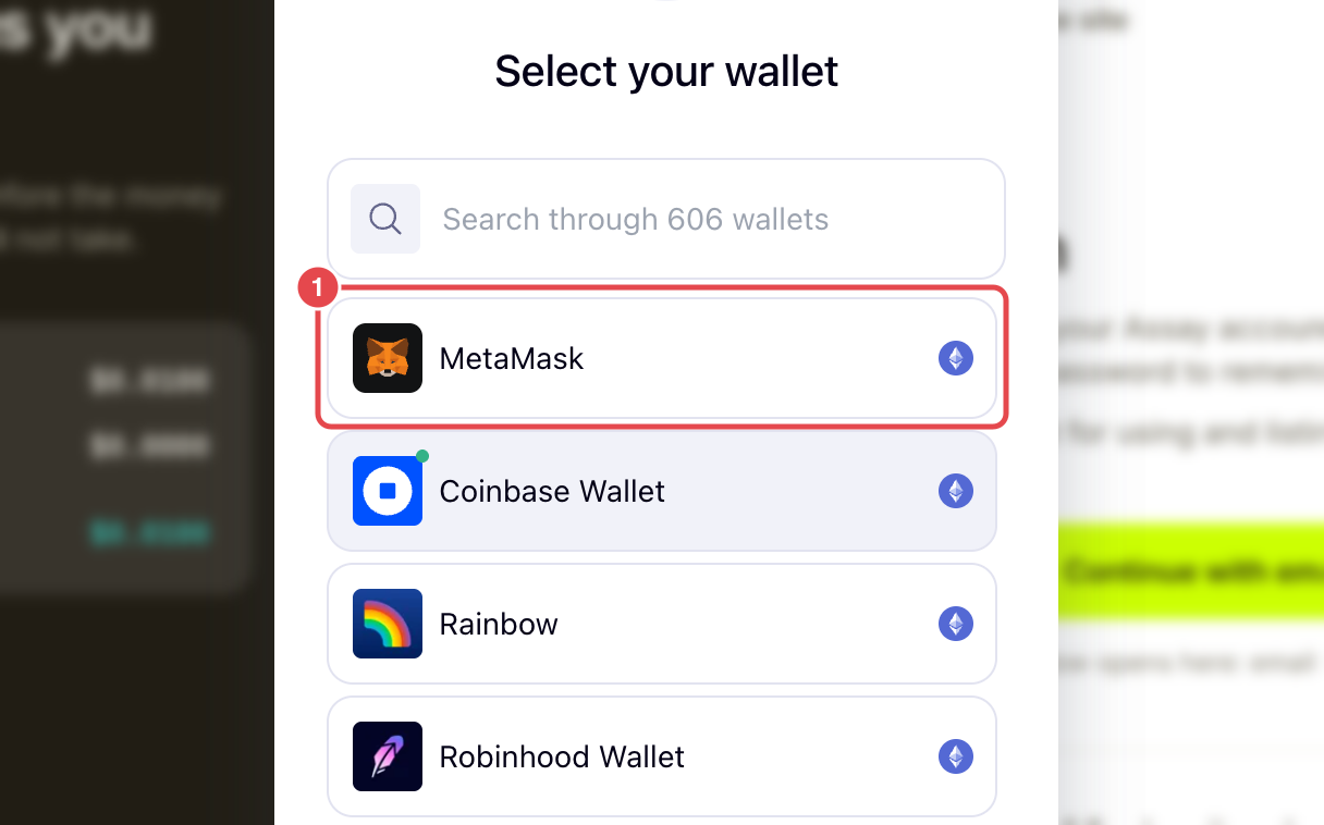 Select your wallet window with MetaMask marked among the available wallets