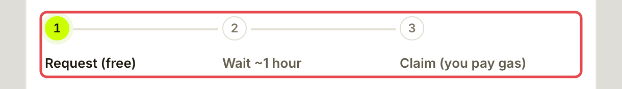 Complete withdrawal steps component showing request, wait and claim