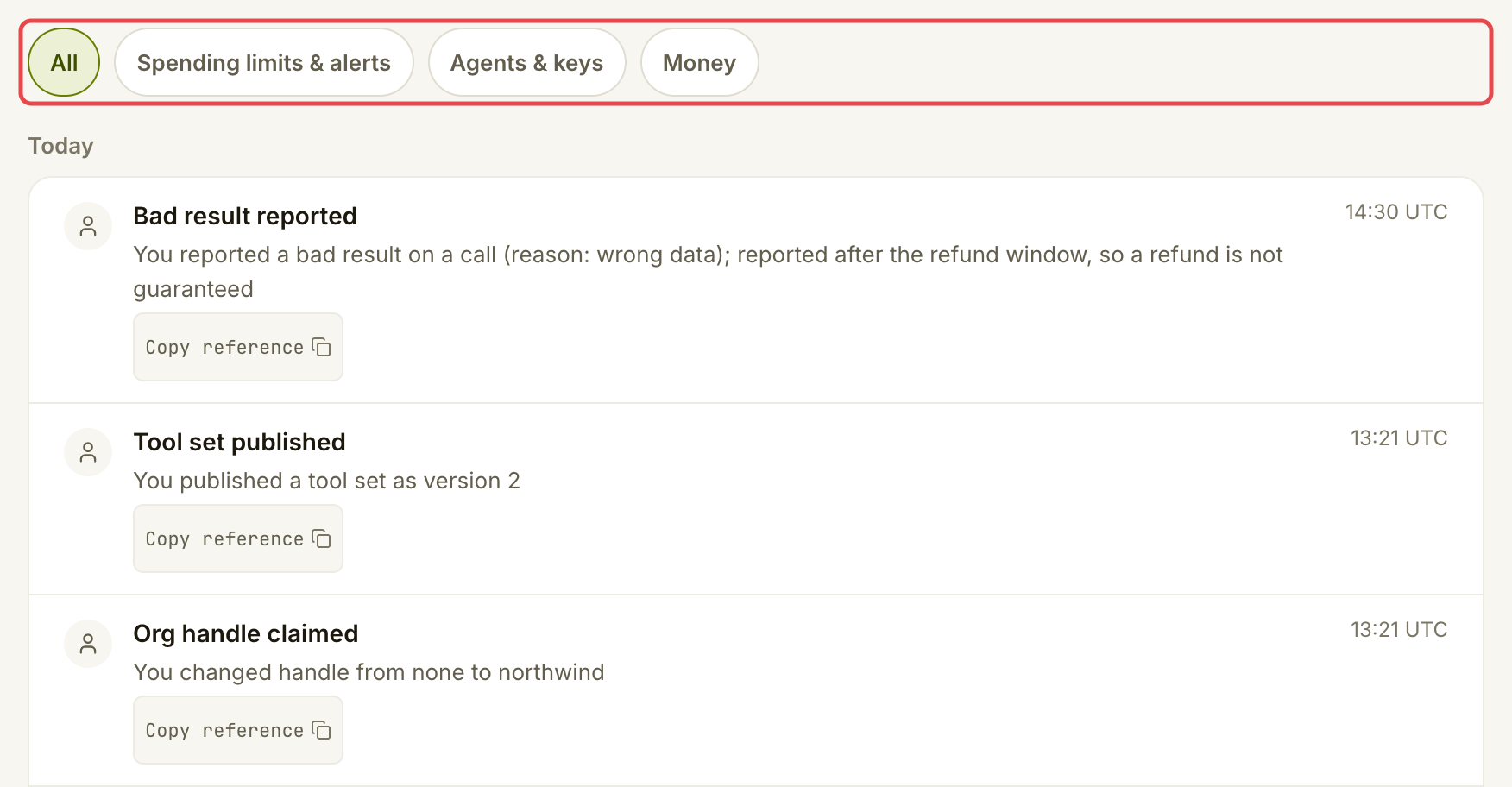 Account history filters and recent tool set changes