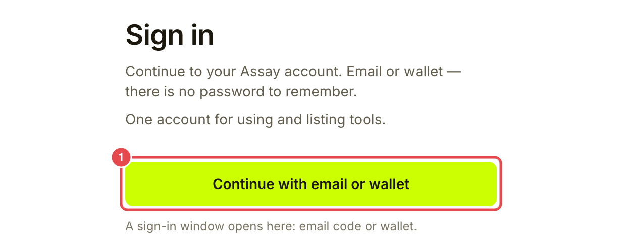 Sign in with Continue with email or wallet marked